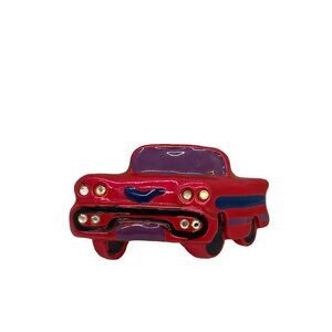 Chevy Car Pink Enamel Brooch Pin DL Jewel Headlights 2.7"
